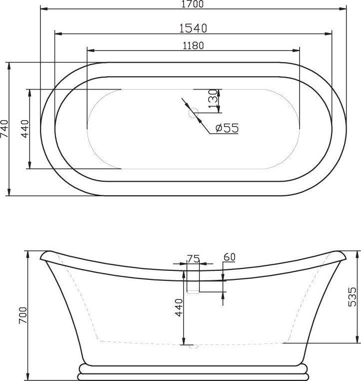 Акриловая ванна BelBagno 170х74 BB09