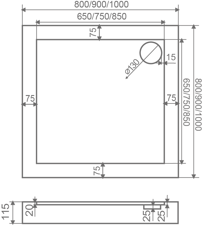 Душевой поддон Creto Ferum 80x80 см 9-1001, белый