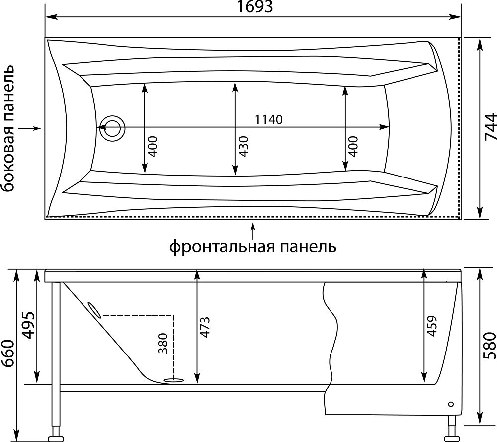 Акриловая ванна Aquanet Cariba 170х75 00205350