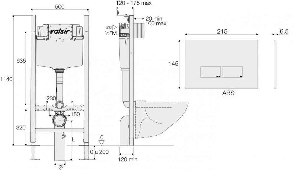 Инсталляция для унитаза Valsir Winner S KIT P3 CR VS0853202, клавиша P3 хром