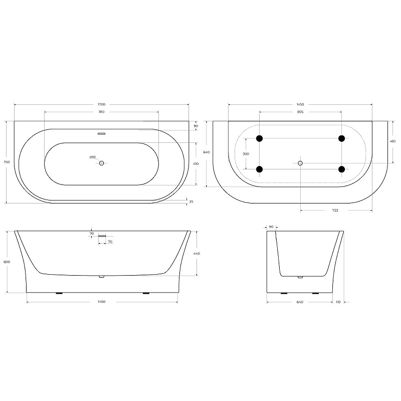 Акриловая ванна BelBagno BB711-1700-750 170x75, белый