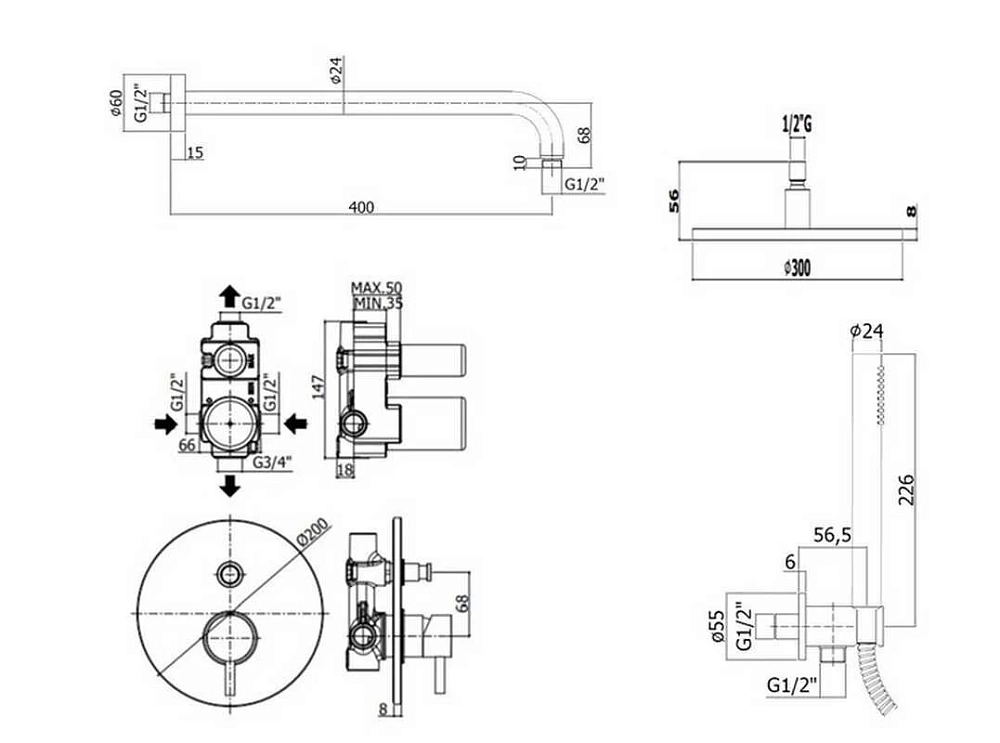 Душевая система Paffoni KIT LIG KITLIG015BOKING белый