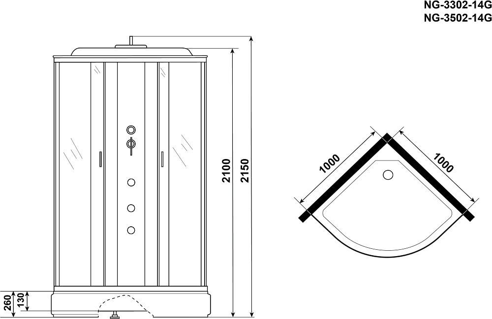 Душевая кабина Niagara Classic 33021424G NG-3302-14G 100x100x215, стекло матовое