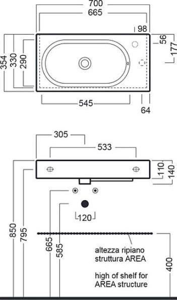 Раковина Hatria Area YXDK01 70x35 см