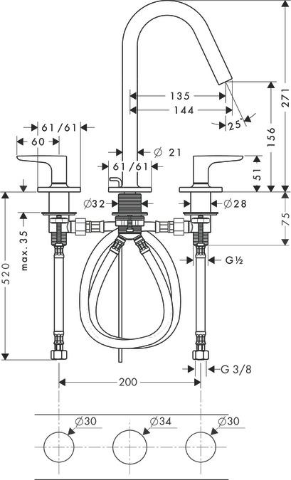 Смеситель для раковины Axor Citterio M 34133990, золото