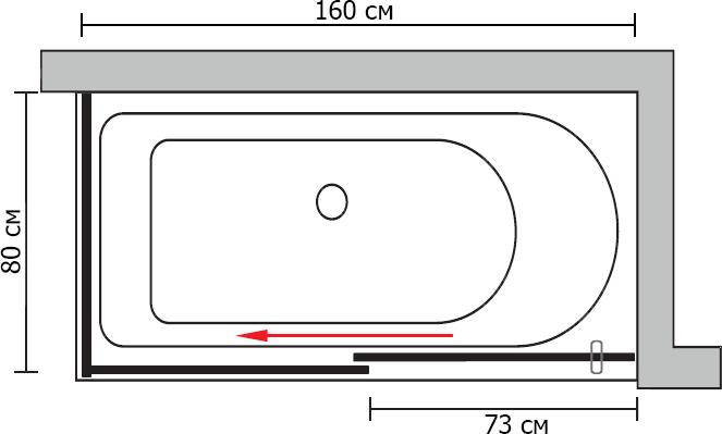 Штора для ванной GuteWetter Slide Part GV-863B левая 160x80 см стекло бесцветное профиль хром