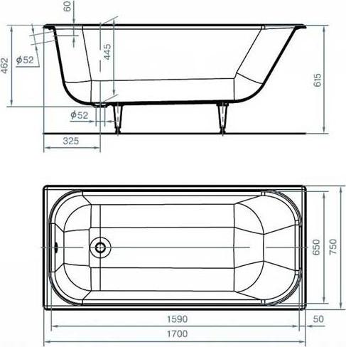 Чугунная ванна Wotte Start 170x75