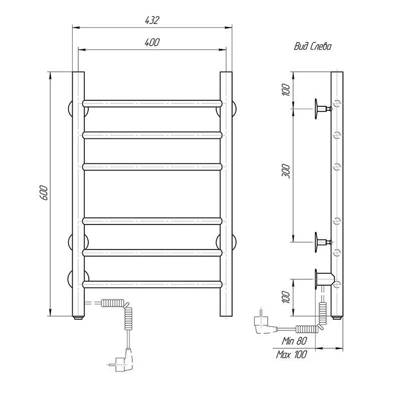 Полотенцесушитель электрический Domoterm Аврора DMT 109-6 40x60 БЕЛ EK L белый