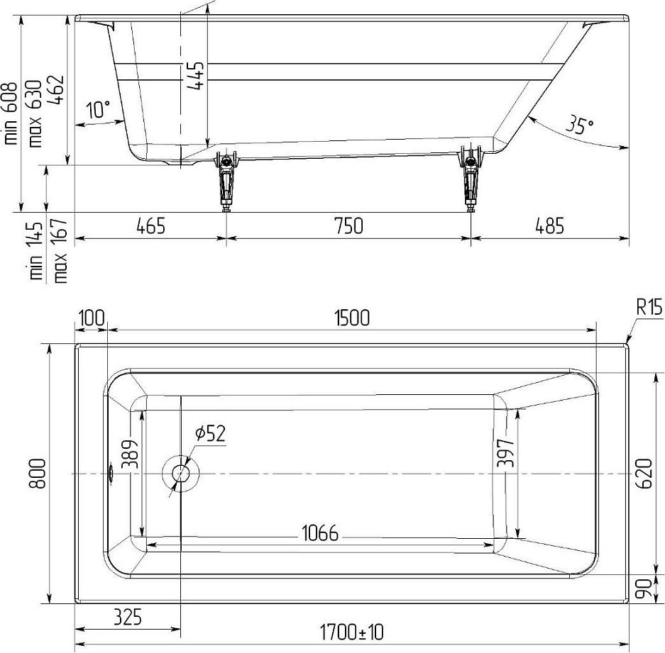 Чугунная ванна Delice Parallel 170x80 DLR220502, белый