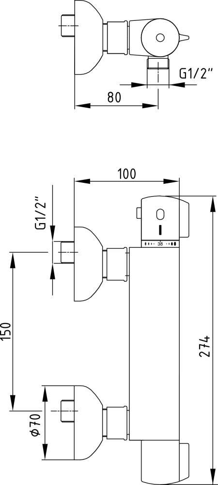 Термостат E.C.A. Thermostatic 102102341EX для душа