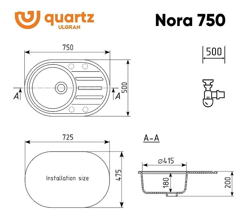 Кухонная мойка Ulgran Quartz Nora Nora 750-05 серый