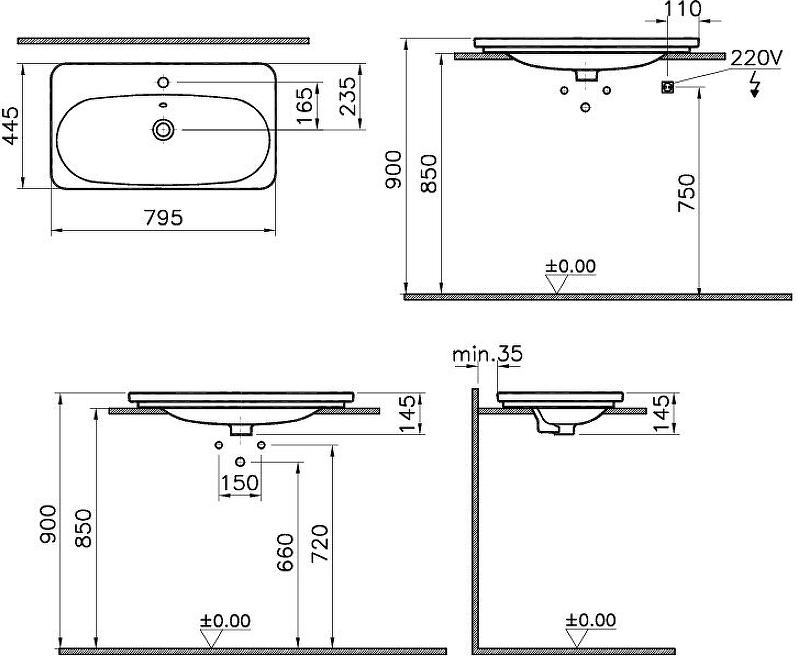 Тумба с раковиной Vitra Nest Trendy 80 56147, натуральная древесина