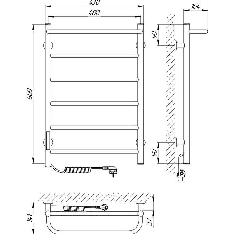 Электрический полотенцесушитель Laris Прайм ЧКЧ П6 400x600 L 73207592, черный муар