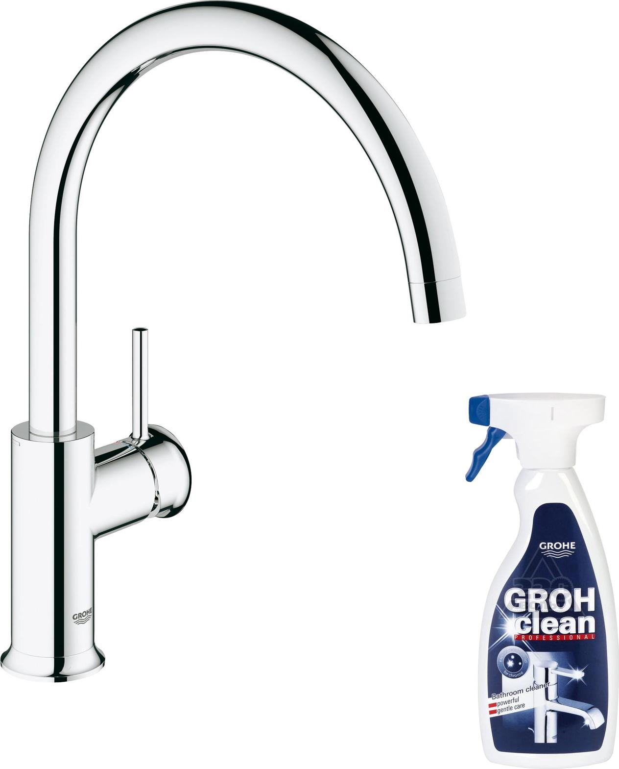 Смеситель Grohe BauClassic 31234000 для кухонной мойки + Средство для очистки Grohe Grohclean 48166000