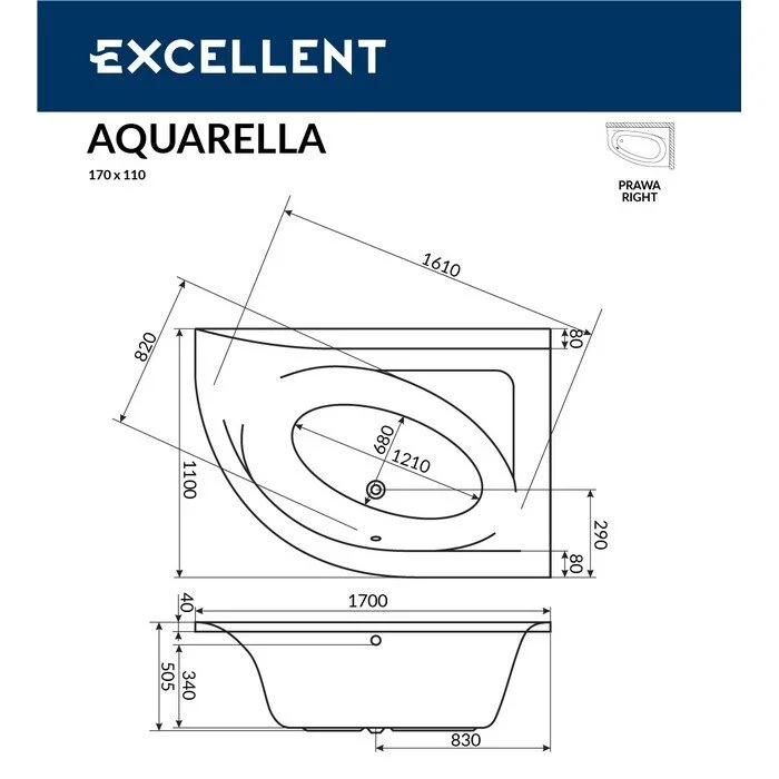 Акриловая ванна Excellent Aquarella WAEX.ARP17.LINE.CR хром, белый