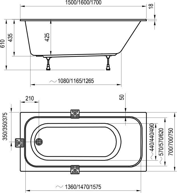 Акриловая ванна Ravak Chrome Slim 150x70 C721300000, белый