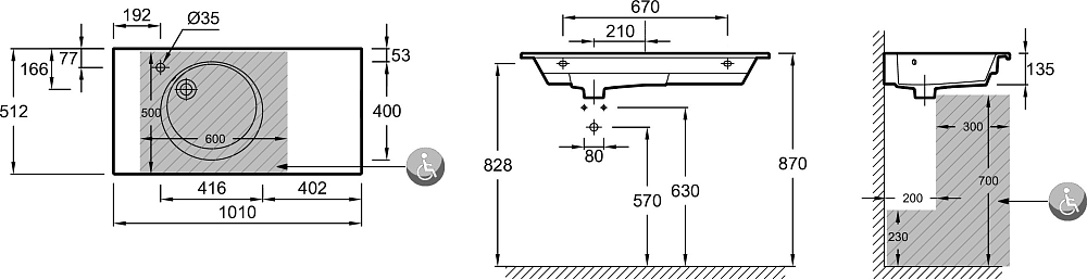 Раковина 101 см Jacob Delafon Odeon Rive Gauche EXAU112-00, белый