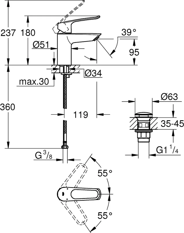 Смеситель для раковины Grohe Eurosmart 23980003 хром