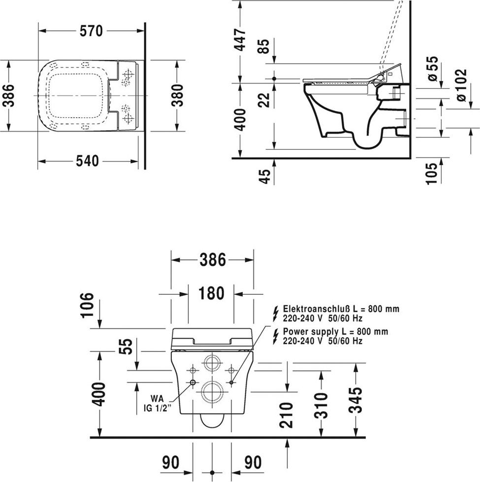 Подвесной унитаз Duravit P3 Comforts Rimless 2561590000 безободковый