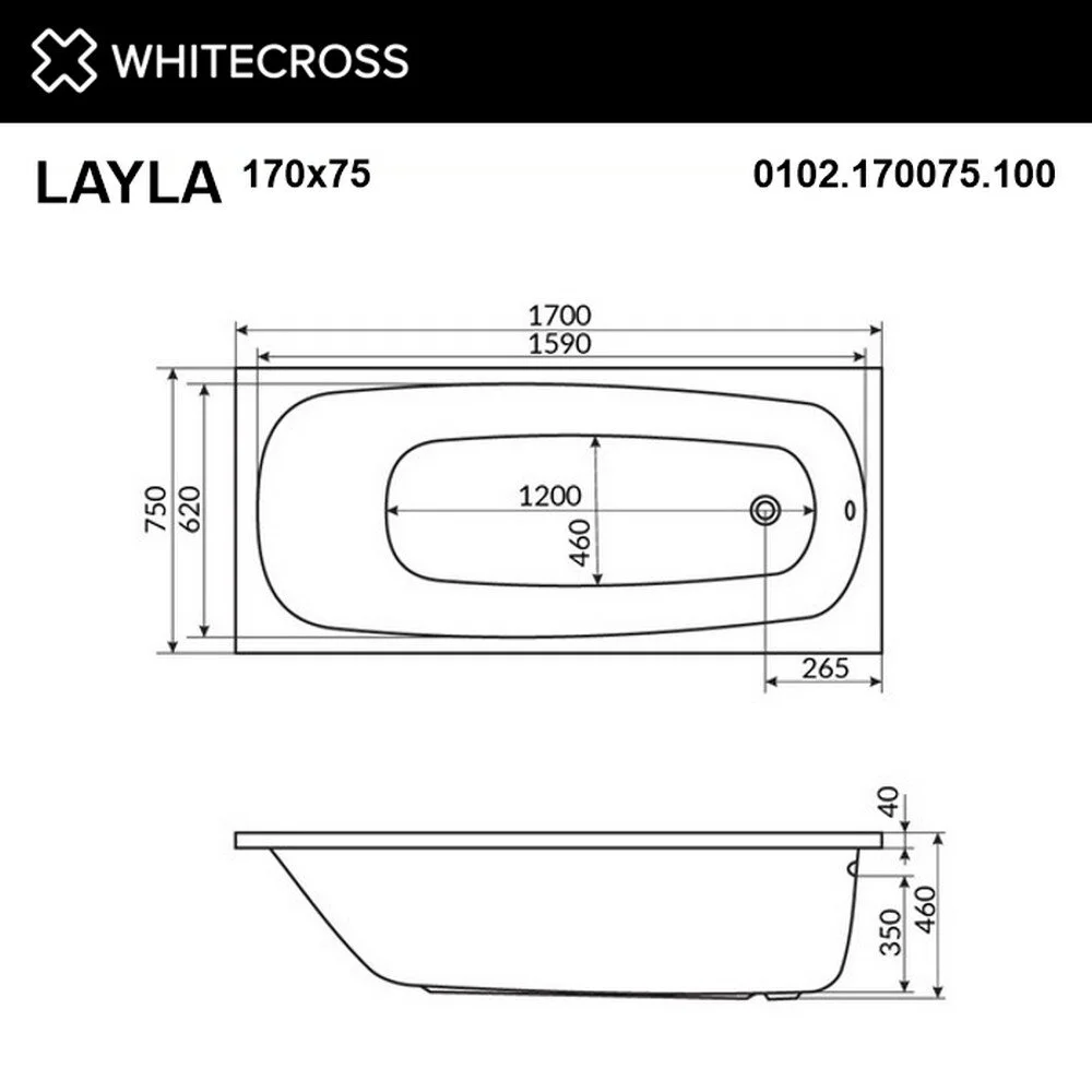 Акриловая ванна Whitecross Layla 0102.170075.100.NANO.CR белый