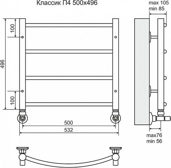 Полотенцесушитель электрический Terminus Классик П4 500x496, ТЭН HT-1 300W, левый/правый