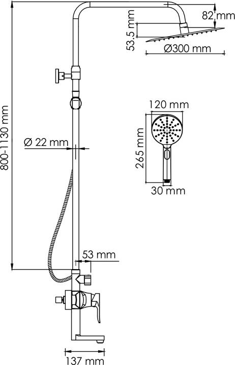 Душевая система WasserKRAFT A166.116.127.010.CH, хром