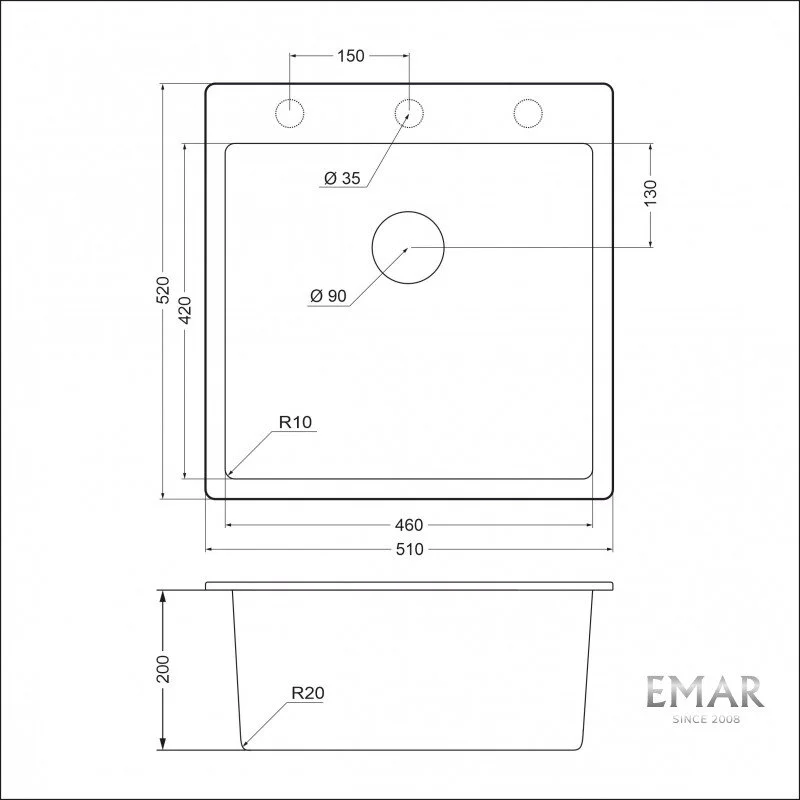 Кухонная мойка Emar Quartz EMQ-1510.Q Алмаз серый