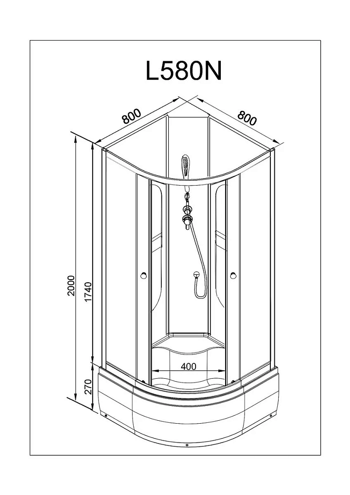 Душевая кабина Deto L L580NLED+GM
