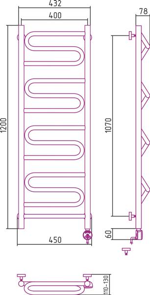 Полотенцесушитель электрический Сунержа Элегия 120x40 R