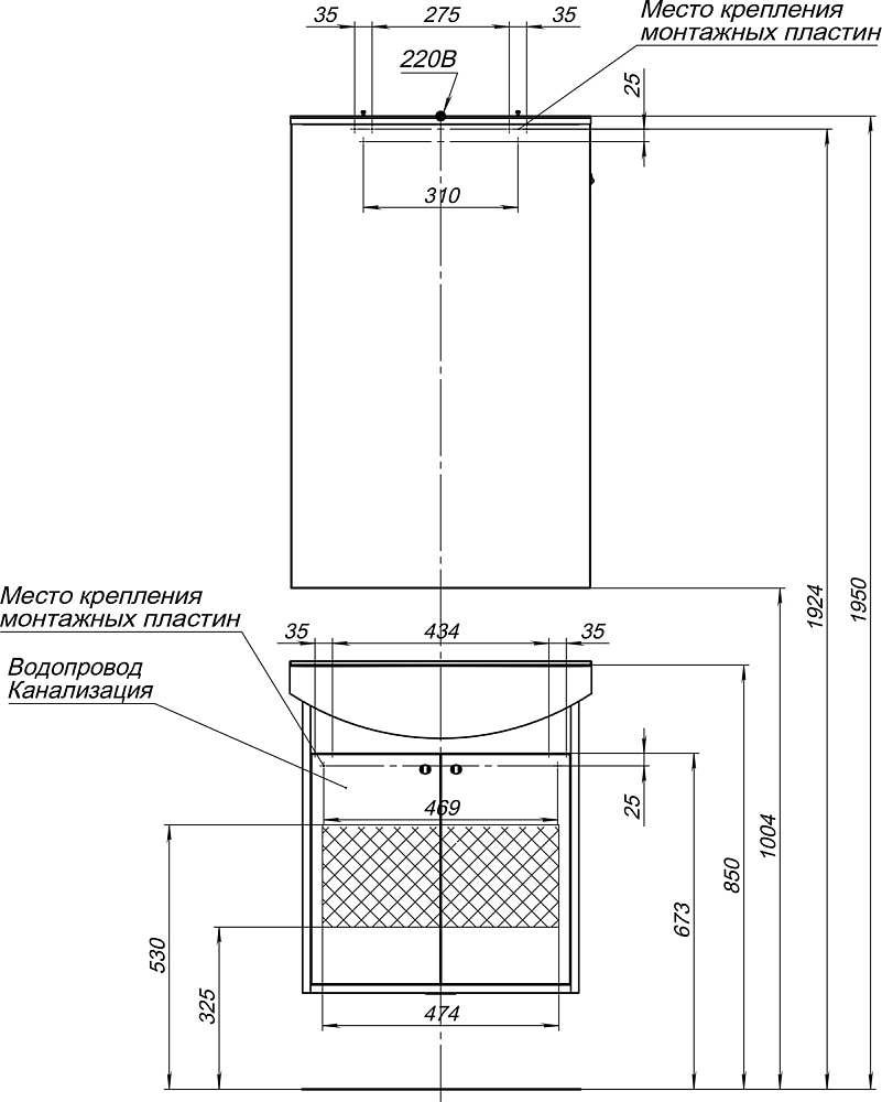 Тумба с раковиной Aquanet Грейс 60 2 фасада дуб сонома