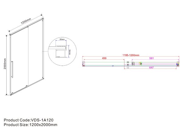 Душевая дверь Vincea Arno VPS-1A120CLB 120x200 см, черный, стекло прозрачное