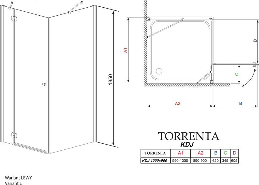 Душевой уголок Radaway Torrenta KDJ 100x90 стекло гарфит L