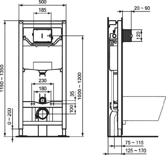 Комплект инсталляция с кнопкой смыва с подвесным унитазом Ideal Standard Connect AquaBlade E212701 с сиденьем микролифт