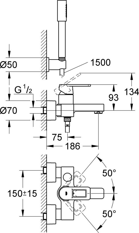 Смеситель Grohe Quadra 32639000 для ванны с душем