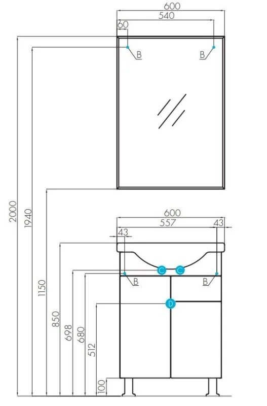 Тумба с раковиной Aquaton Лиана 1A1629K0LL010 белый