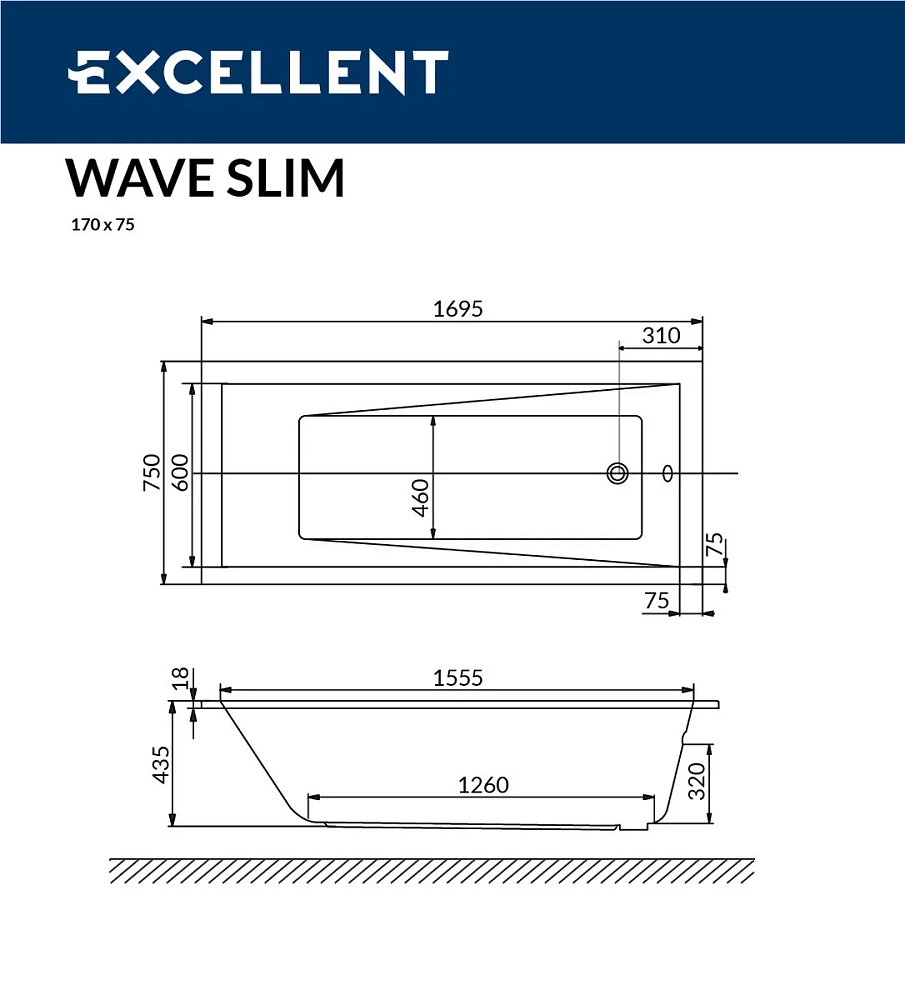 Акриловая ванна Excellent Wave WAEX.WAV170.75WHS белый