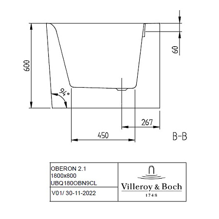 Квариловая ванна Villeroy & Boch Oberon 2.1 180х80 UBQ180OBN9CL00VD-01 белый