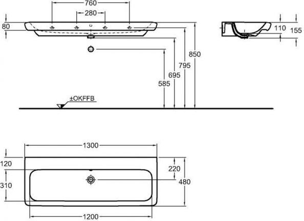 Раковина 130 см Geberit (Keramag) It! 121933000, белый