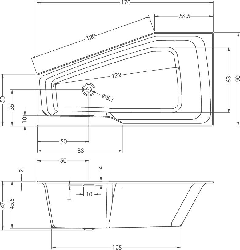 Акриловая ванна Riho Rething Space B113001005 R, 170x90