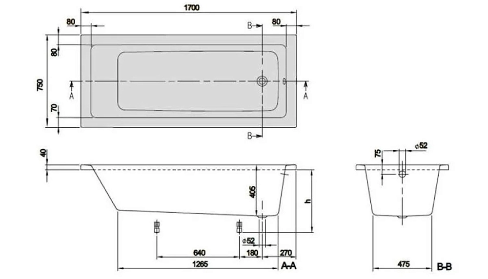 Акриловая ванна Villeroy & Boch Targa Plus 170 х 70 см UBA177NES2V-01 белый