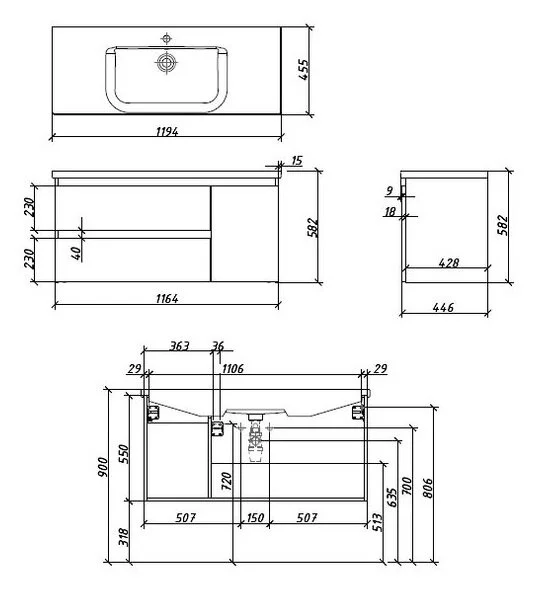 Тумба под раковину Caprigo Forte 36117R-SF019 черный