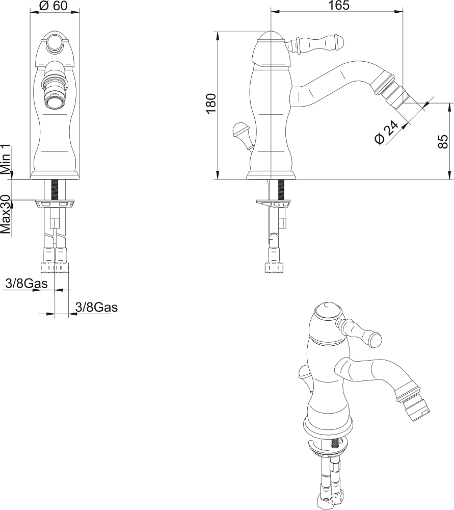 Смеситель Bandini Antico 852.620 CrOro для биде