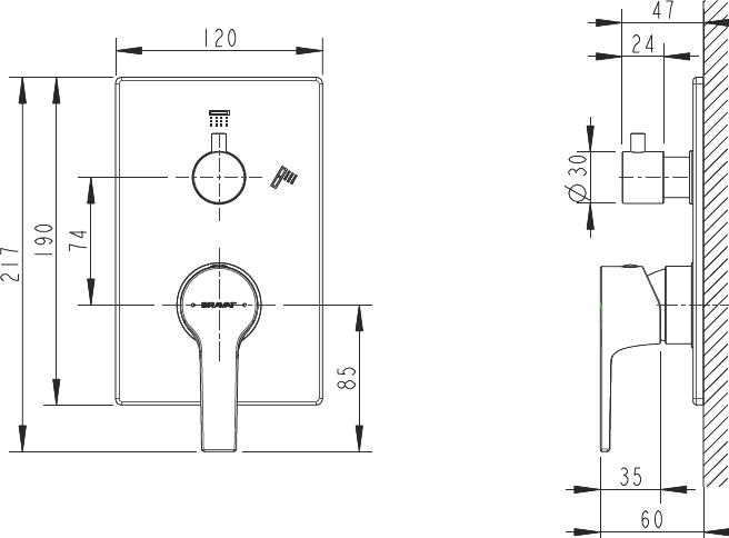 Смеситель Bravat Prolate P69219CP-2-ENG для ванны с душем