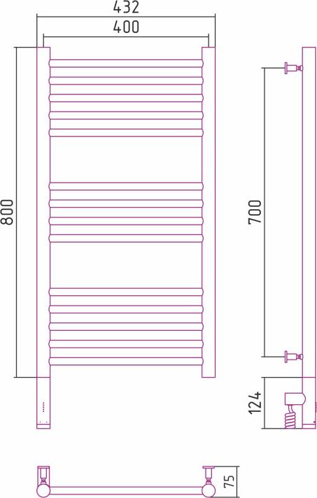 Полотенцесушитель электрический Сунержа Богема 3.0 800x400 00-5804-8040 МЭМ левый, хром