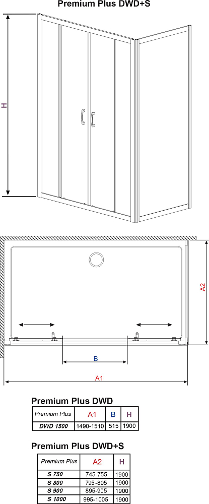 Душевой уголок Radaway Premium Plus DWD+S 150 прозрачное стекло