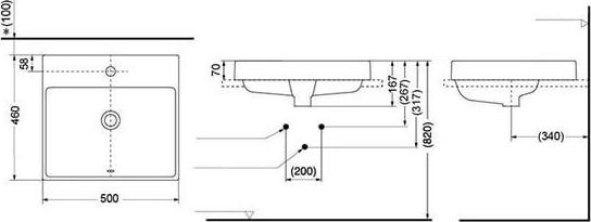 Раковина полувстраиваемая TOTO MH LW1615CB#XW 50 см, белая