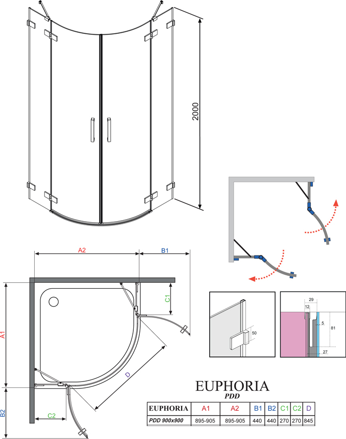 Дверь для душевого уголка Radaway Euphoria PDD 90 R