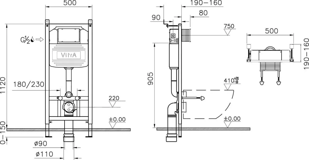 Инсталляция VitrA 800-2009 с унитазом Stworki Rotenburg 800-2009/WH52 WH52, крышка микролифт, клавиша белая матовая/хром