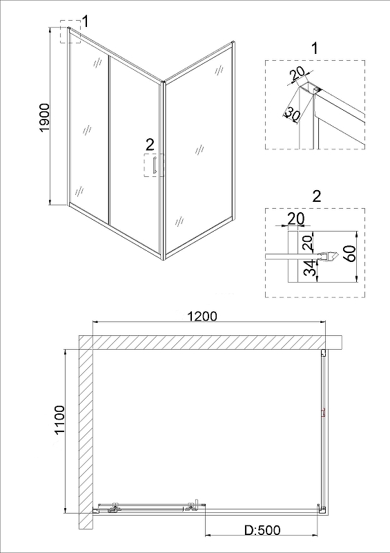 Душевой уголок Niagara Nova 120x110 NG-42-12AG-A110G, профиль золото, стекло прозрачное