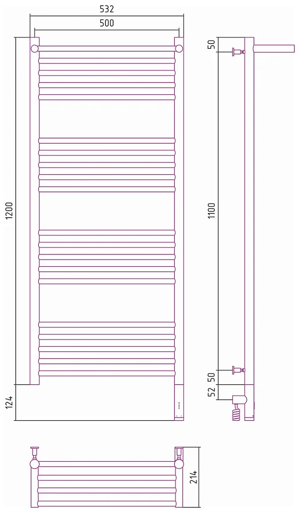 Полотенцесушитель электрический Сунержа Богема 3.0 с 1 полкой 12-5806-1250 белый